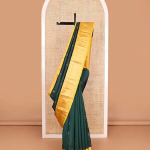Green zari buttas Vasundhara silk mix saree, contrast border of banaras, vanki and kodi visiry, and intricate pallu