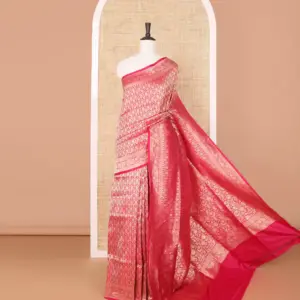 Pink ogee pattern jacquard with self intricate(Banarasi Silk Sarees)